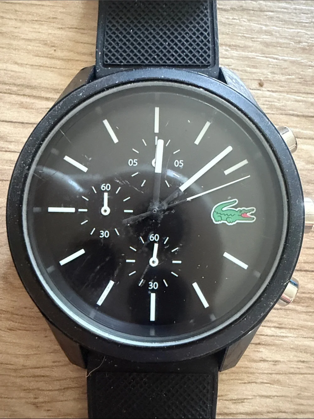Lacoste Black Watch with Green Crocodile Accent